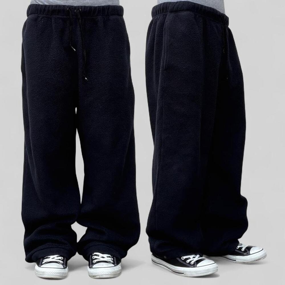 Vintage Black Faded Fleece Sweatpants Baggy Loose Fit Y2K Streetwear